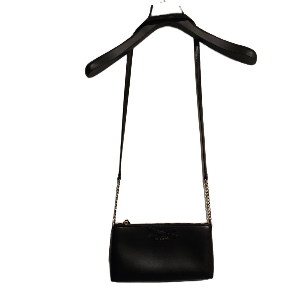 Kate Spade New York Black Leather Bow Crossbody Bag Gold Chain Strap